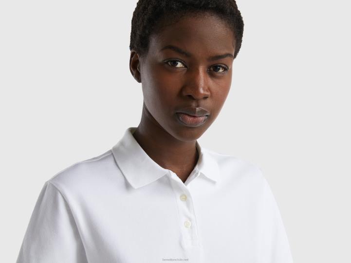 polo de algodón orgánico elástico NHBF317 blanco mujer Benetton