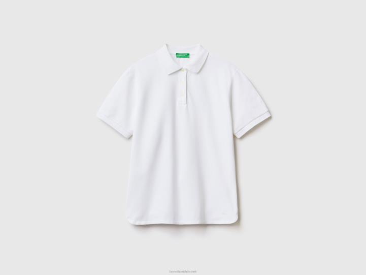 polo de algodón orgánico elástico NHBF317 blanco mujer Benetton