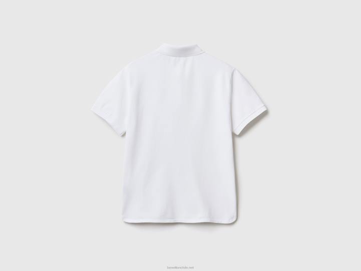 polo de algodón orgánico elástico NHBF317 blanco mujer Benetton