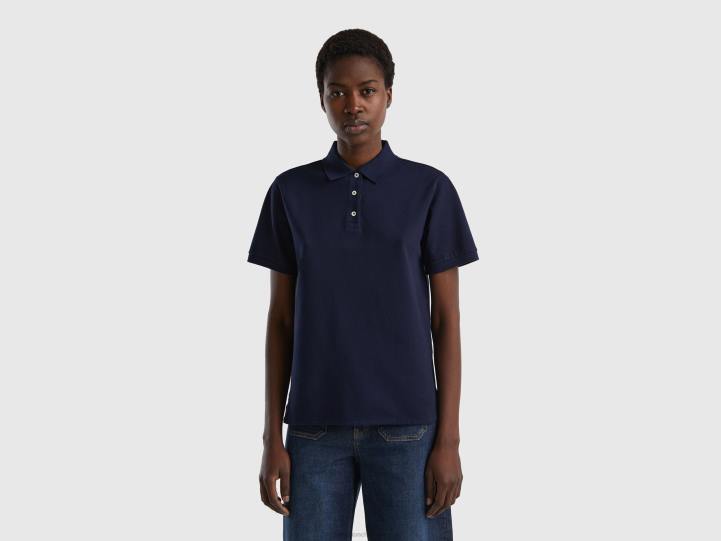 polo de algodón orgánico elástico NHBF333 azul oscuro mujer Benetton