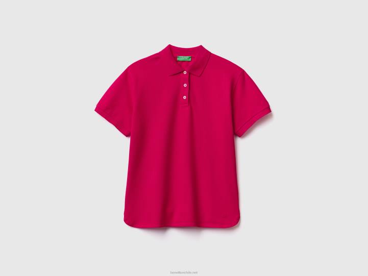 polo de algodón orgánico elástico NHBF358 fucsia mujer Benetton