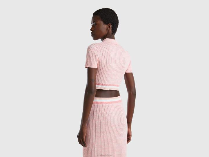 polo de punto corto rosa NHBF3527 rosa mujer Benetton
