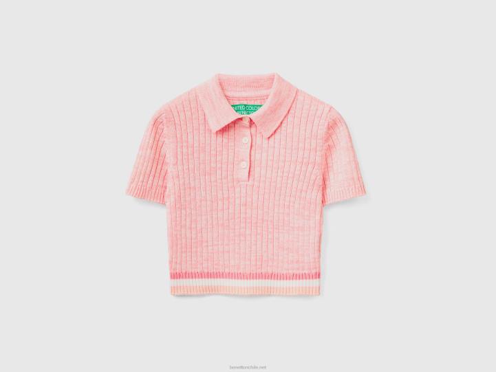 polo de punto corto rosa NHBF3527 rosa mujer Benetton
