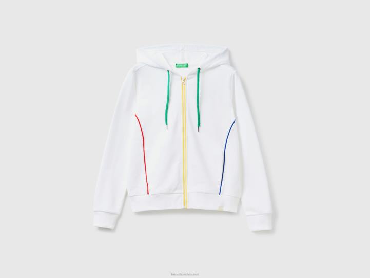 Sudadera 100% algodón con cremallera y capucha NHBF283 blanco mujer Benetton
