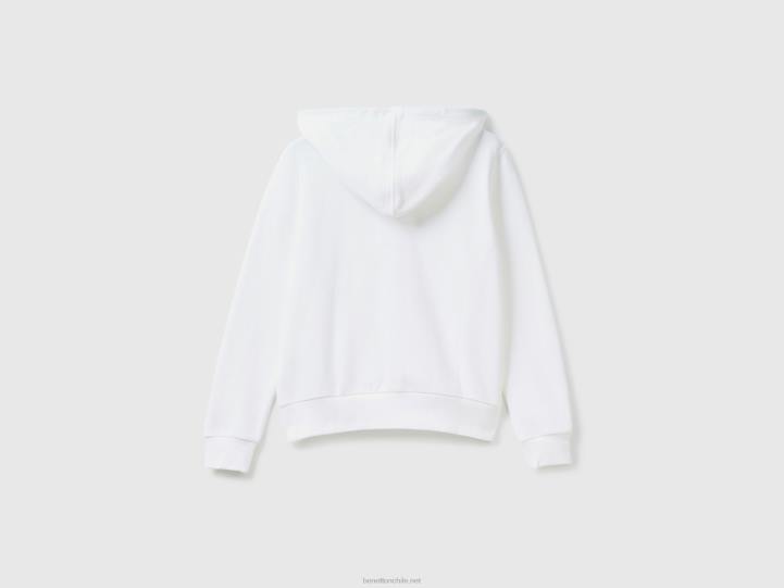 Sudadera 100% algodón con cremallera y capucha NHBF283 blanco mujer Benetton