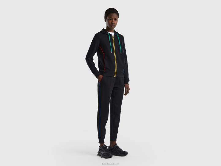 Sudadera 100% algodón con cremallera y capucha NHBF299 negro mujer Benetton