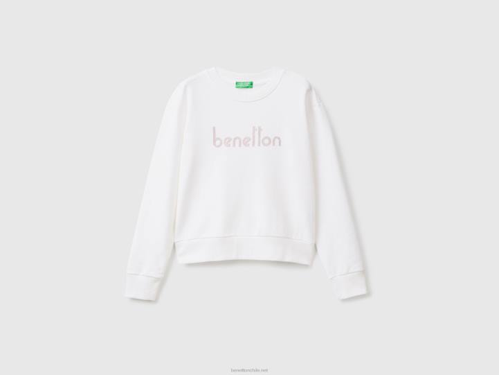 Sudadera 100% algodón con logo estampado NHBF296 blanco mujer Benetton