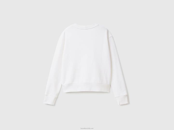 Sudadera 100% algodón con logo estampado NHBF296 blanco mujer Benetton