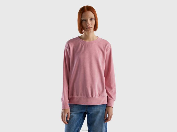 sudadera con capucha en mezcla de algodón orgánico NHBF287 rosa mujer Benetton