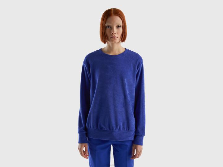 sudadera con capucha en mezcla de algodón orgánico NHBF295 azul brillante mujer Benetton
