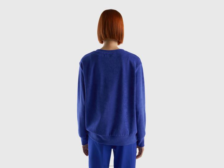 sudadera con capucha en mezcla de algodón orgánico NHBF3760 azul brillante mujer Benetton
