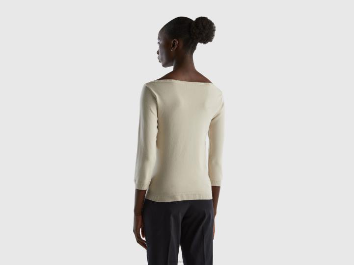 Jersey cuello barco 100% algodón NHBF150 beige mujer Benetton