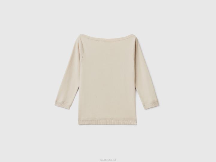 Jersey cuello barco 100% algodón NHBF150 beige mujer Benetton