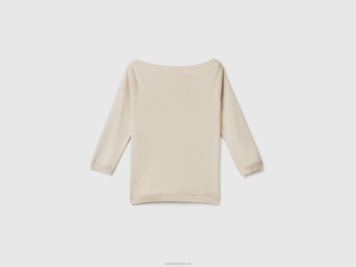 Jersey cuello barco 100% algodón NHBF150 beige mujer Benetton