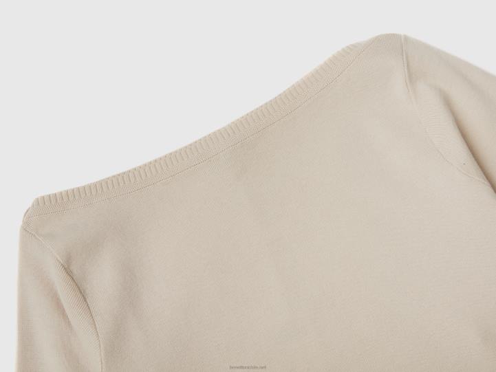 Jersey cuello barco 100% algodón NHBF150 beige mujer Benetton