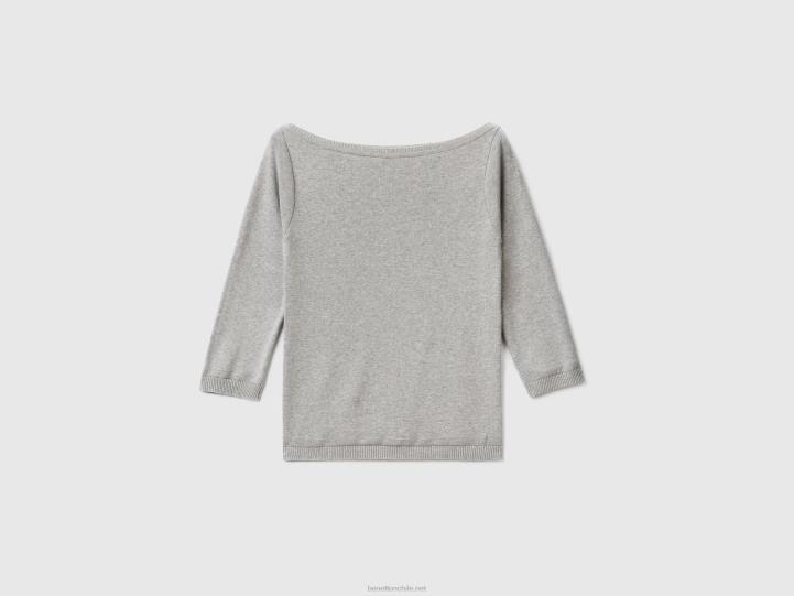 Jersey cuello barco 100% algodón NHBF199 gris claro mujer Benetton