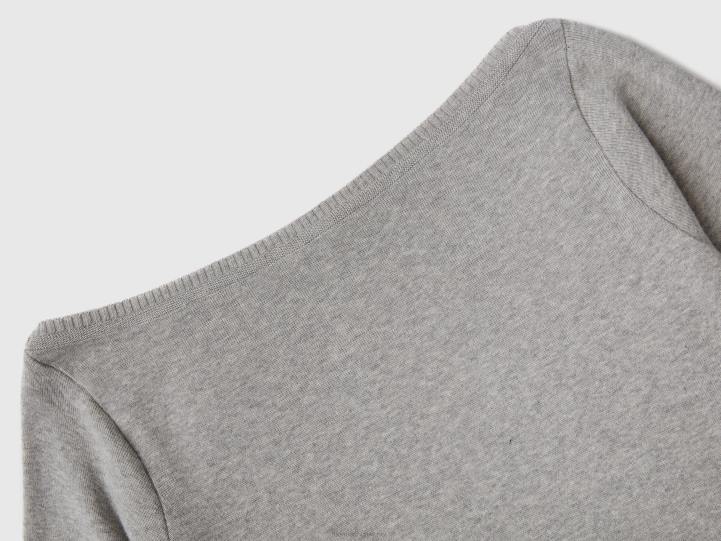 Jersey cuello barco 100% algodón NHBF199 gris claro mujer Benetton