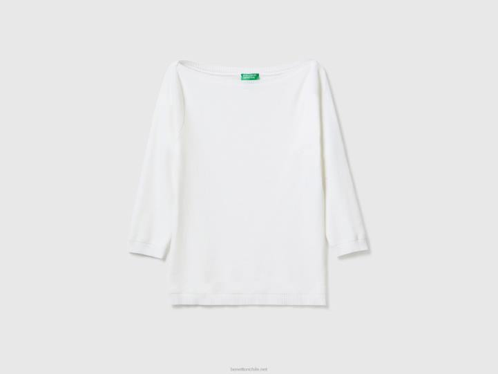 Jersey cuello barco 100% algodón NHBF207 blanco mujer Benetton