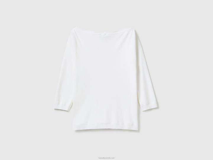 Jersey cuello barco 100% algodón NHBF207 blanco mujer Benetton