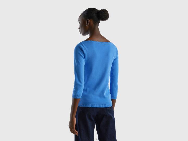 Jersey cuello barco 100% algodón NHBF3603 azul claro mujer Benetton