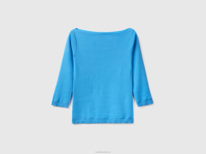 Jersey cuello barco 100% algodón NHBF3603 azul claro mujer Benetton