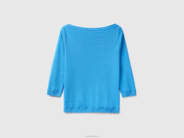 Jersey cuello barco 100% algodón NHBF3603 azul claro mujer Benetton