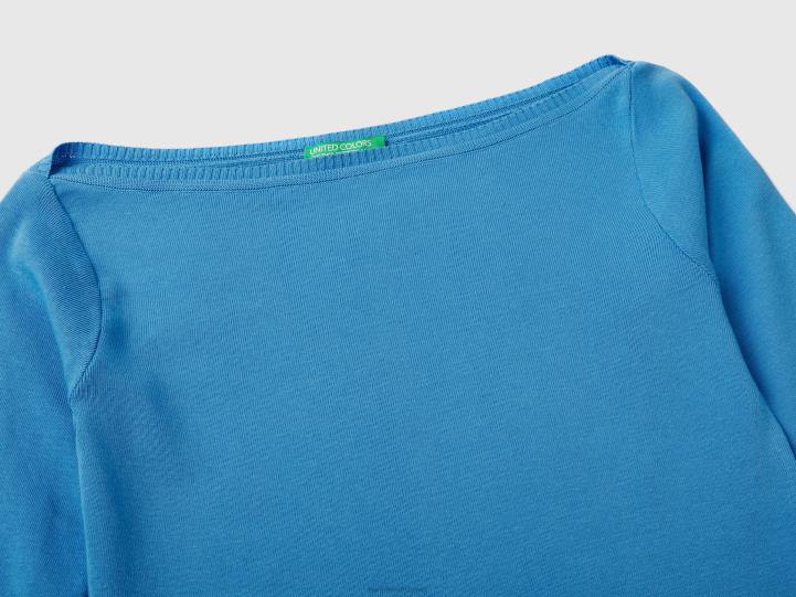 Jersey cuello barco 100% algodón NHBF3603 azul claro mujer Benetton
