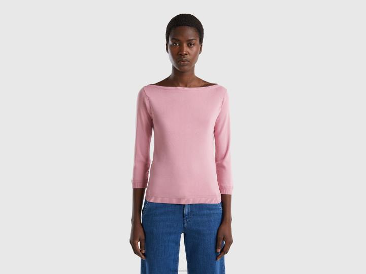 Jersey cuello barco 100% algodón NHBF3690 rosa mujer Benetton