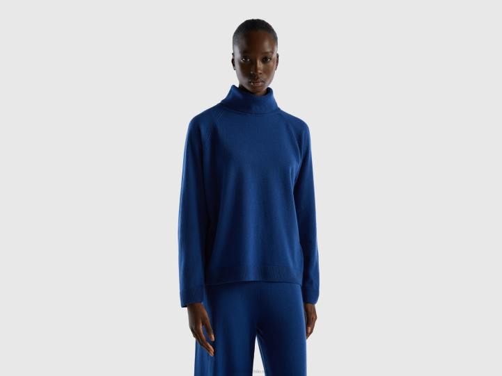 Jersey de cuello alto azul medianoche en mezcla de lana y cachemira NHBF3619 azul oscuro mujer Benetton