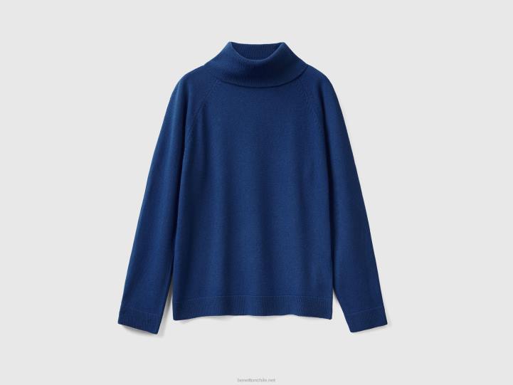 Jersey de cuello alto azul medianoche en mezcla de lana y cachemira NHBF3619 azul oscuro mujer Benetton