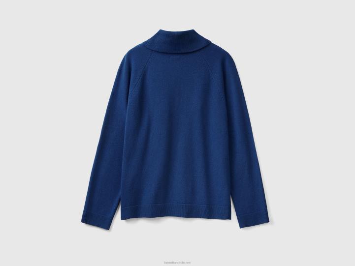 Jersey de cuello alto azul medianoche en mezcla de lana y cachemira NHBF3619 azul oscuro mujer Benetton