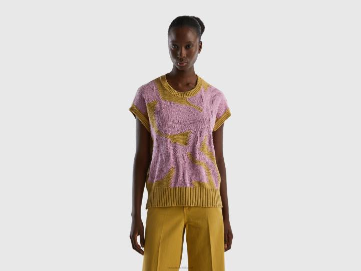 chaleco de punto con incrustaciones NHBF3561 mostaza mujer Benetton