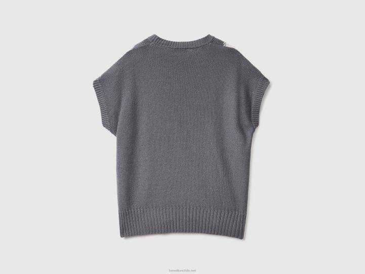 chaleco de punto con incrustaciones NHBF3608 gris mujer Benetton