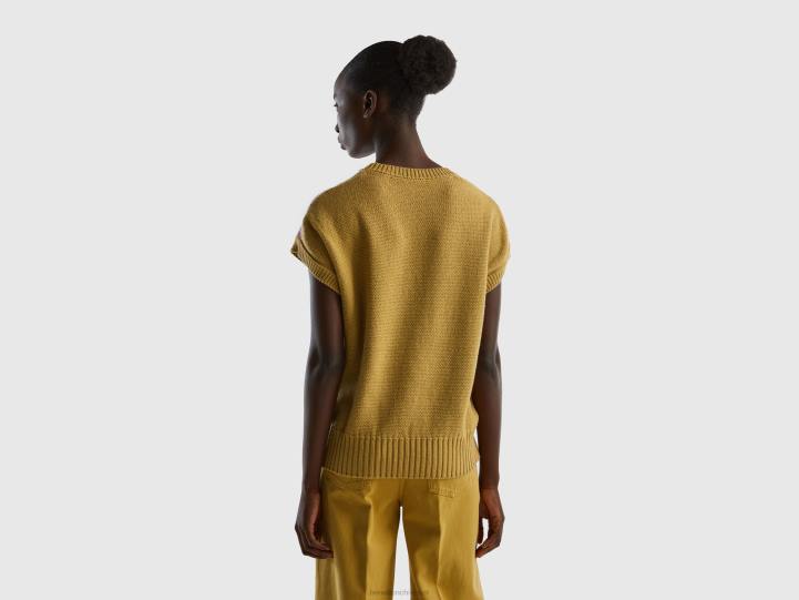 chaleco de punto con incrustaciones NHBF83 mostaza mujer Benetton