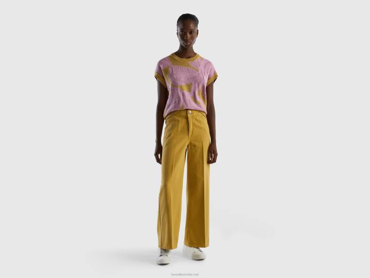 chaleco de punto con incrustaciones NHBF83 mostaza mujer Benetton