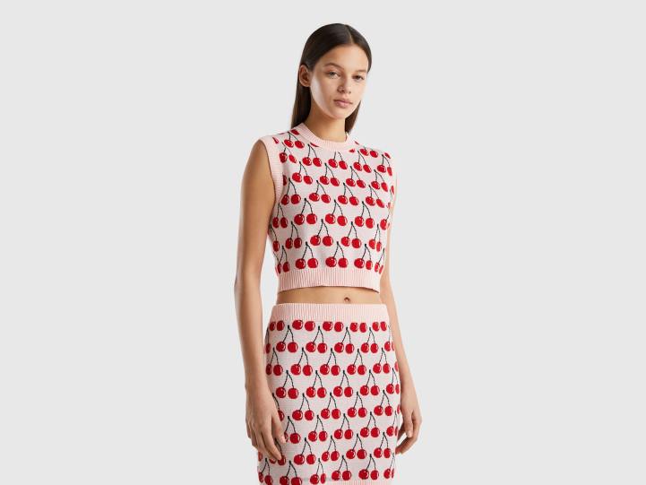 chaleco rosa con estampado de cerezas NHBF111 rosa mujer Benetton