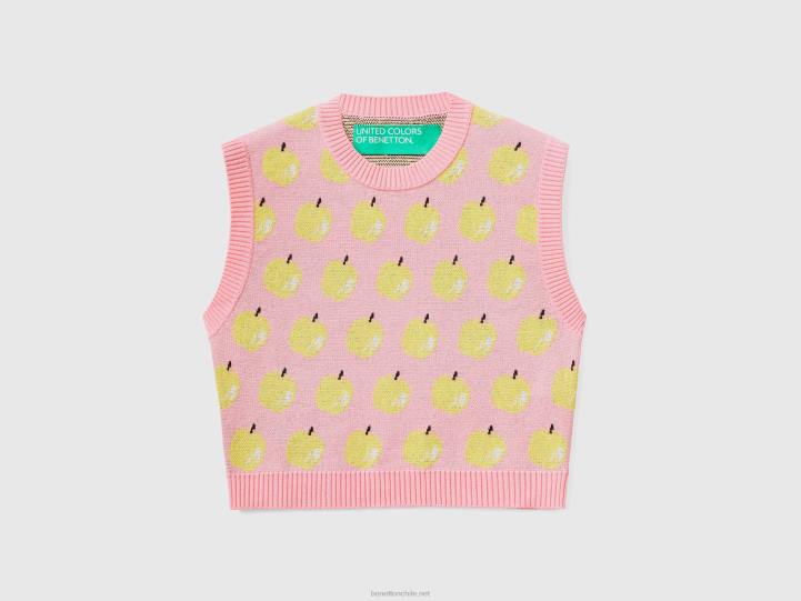 chaleco rosa con estampado de manzanas NHBF3512 rosa mujer Benetton