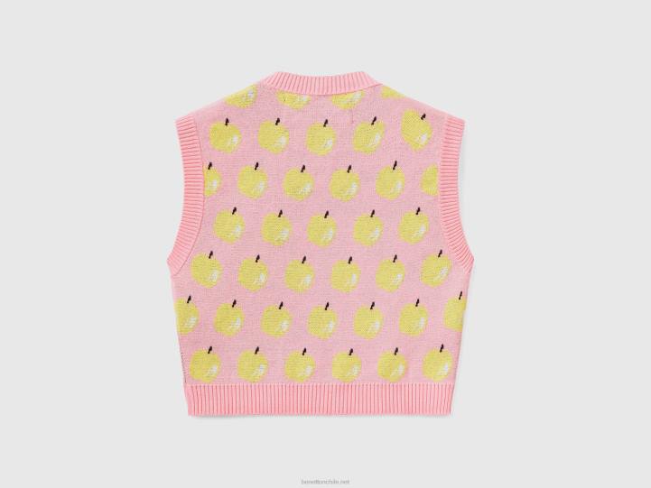 chaleco rosa con estampado de manzanas NHBF3512 rosa mujer Benetton