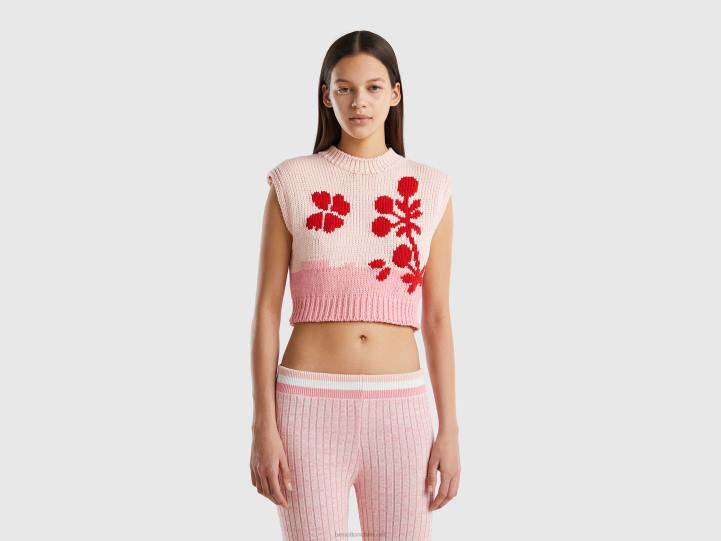 chaleco rosa con incrustaciones florales NHBF124 rosa mujer Benetton