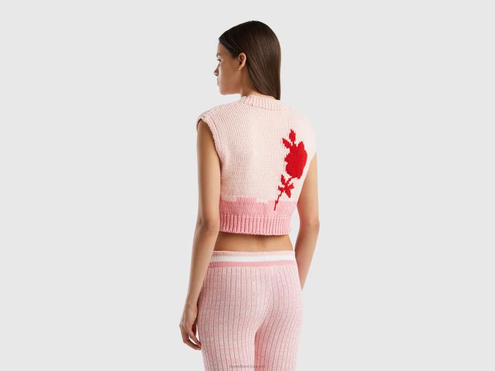 chaleco rosa con incrustaciones florales NHBF124 rosa mujer Benetton