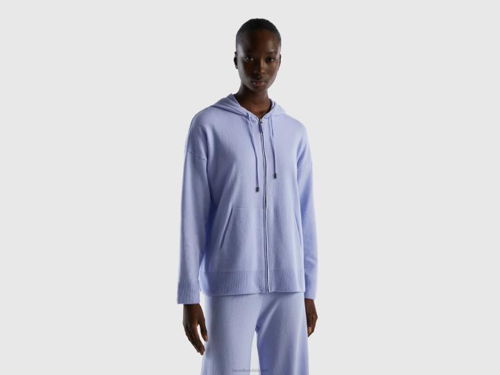 jersey azul claro de mezcla de cachemira con capucha NHBF3579 lavanda mujer Benetton
