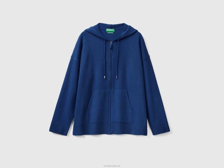 jersey azul medianoche de mezcla de cachemir con capucha NHBF3546 azul oscuro mujer Benetton