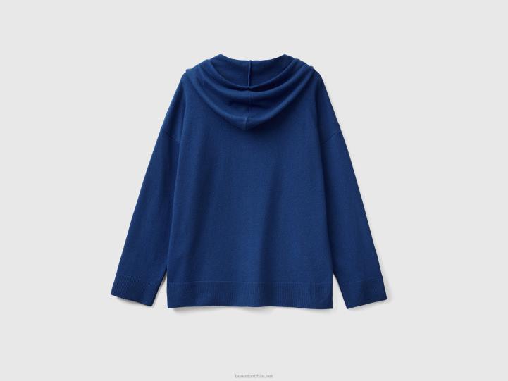jersey azul medianoche de mezcla de cachemir con capucha NHBF3546 azul oscuro mujer Benetton