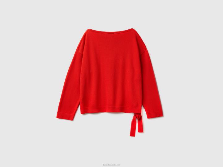 jersey con cordones y cuello barco NHBF3535 rojo mujer Benetton