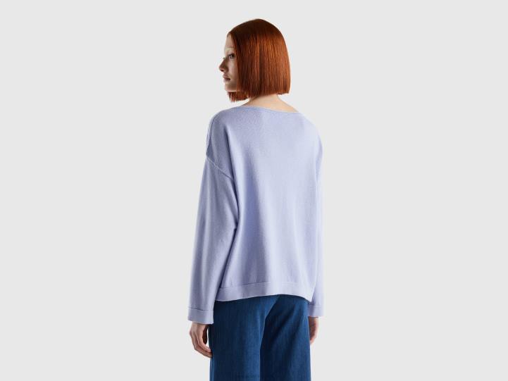 jersey con cordones y cuello barco NHBF3588 lavanda mujer Benetton