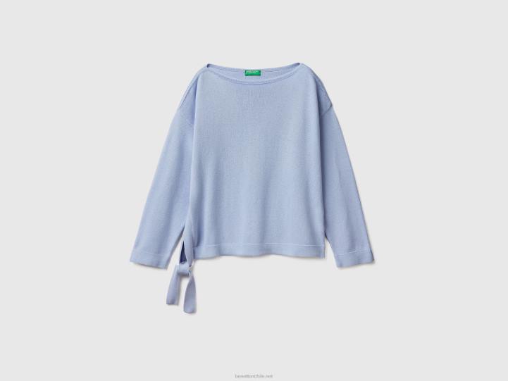 jersey con cordones y cuello barco NHBF3588 lavanda mujer Benetton