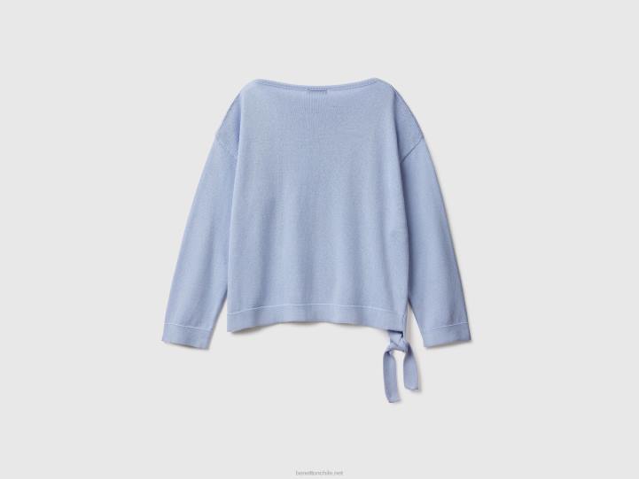 jersey con cordones y cuello barco NHBF3588 lavanda mujer Benetton