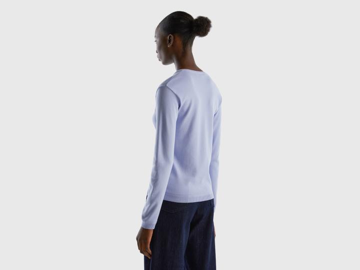 jersey con cuello de pico en puro algodón NHBF29 lavanda mujer Benetton