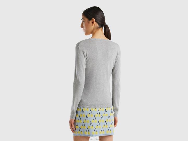 jersey con cuello de pico en puro algodón NHBF3639 gris claro mujer Benetton