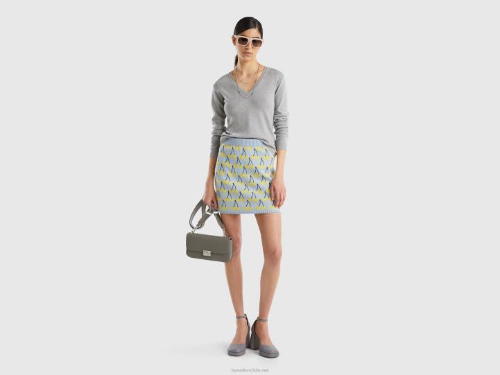 jersey con cuello de pico en puro algodón NHBF3639 gris claro mujer Benetton